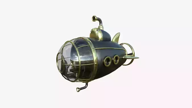 Submarine Cartoon A01 Metal Gold - Sub Watercraft Vehicle Low-poly 3D model