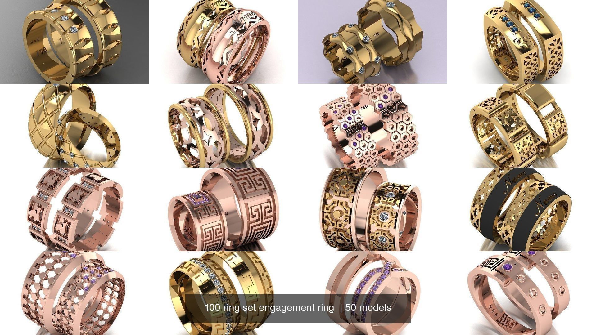100 ring set engagement ring  3D Model Collection_6