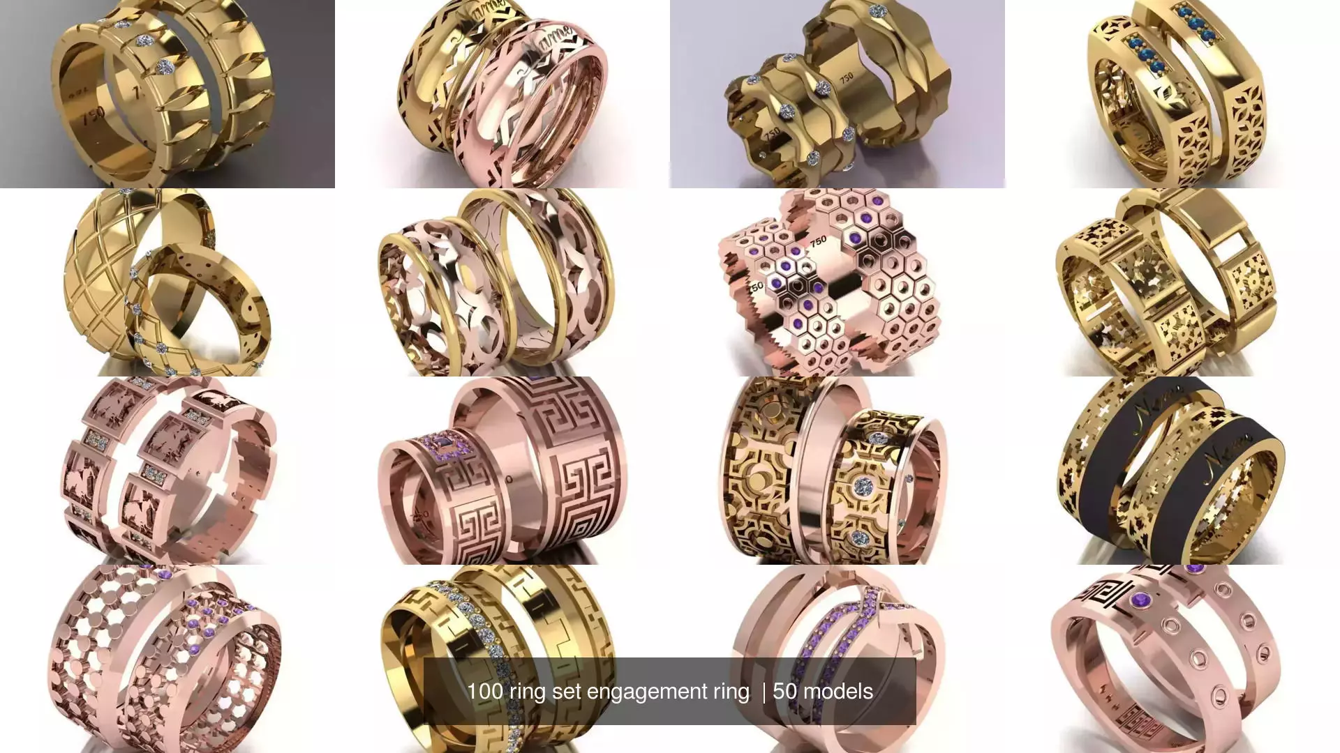 100 ring set engagement ring  3D Model Collection_4