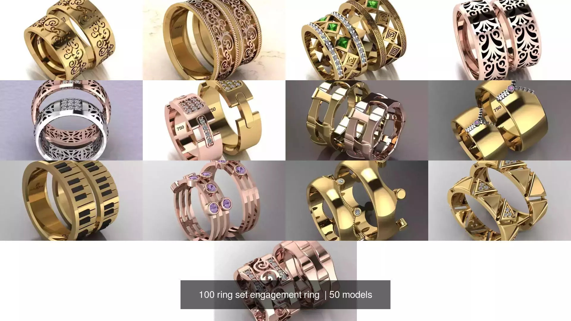 100 ring set engagement ring  3D Model Collection_8
