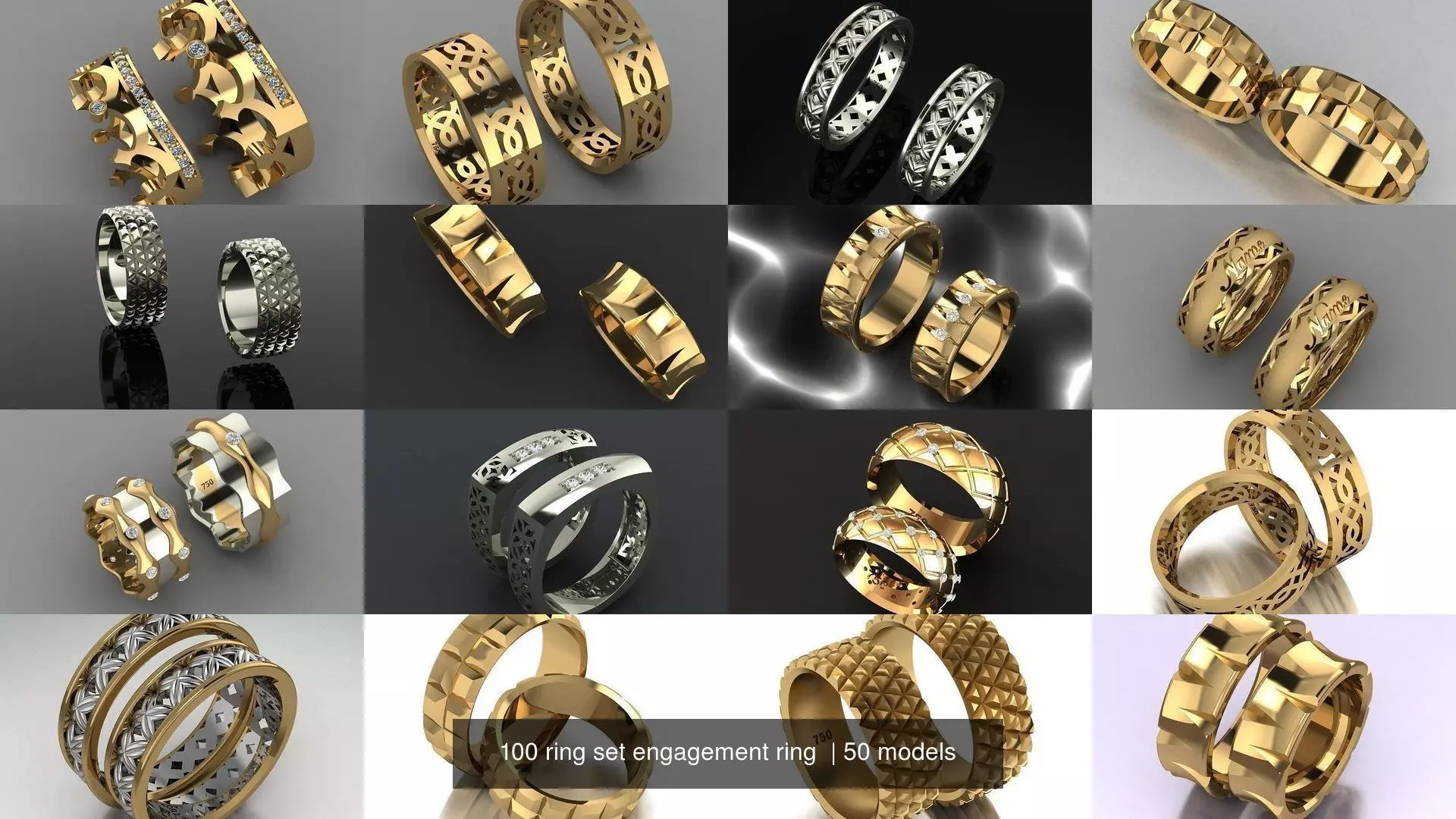 100 ring set engagement ring  3D Model Collection_2