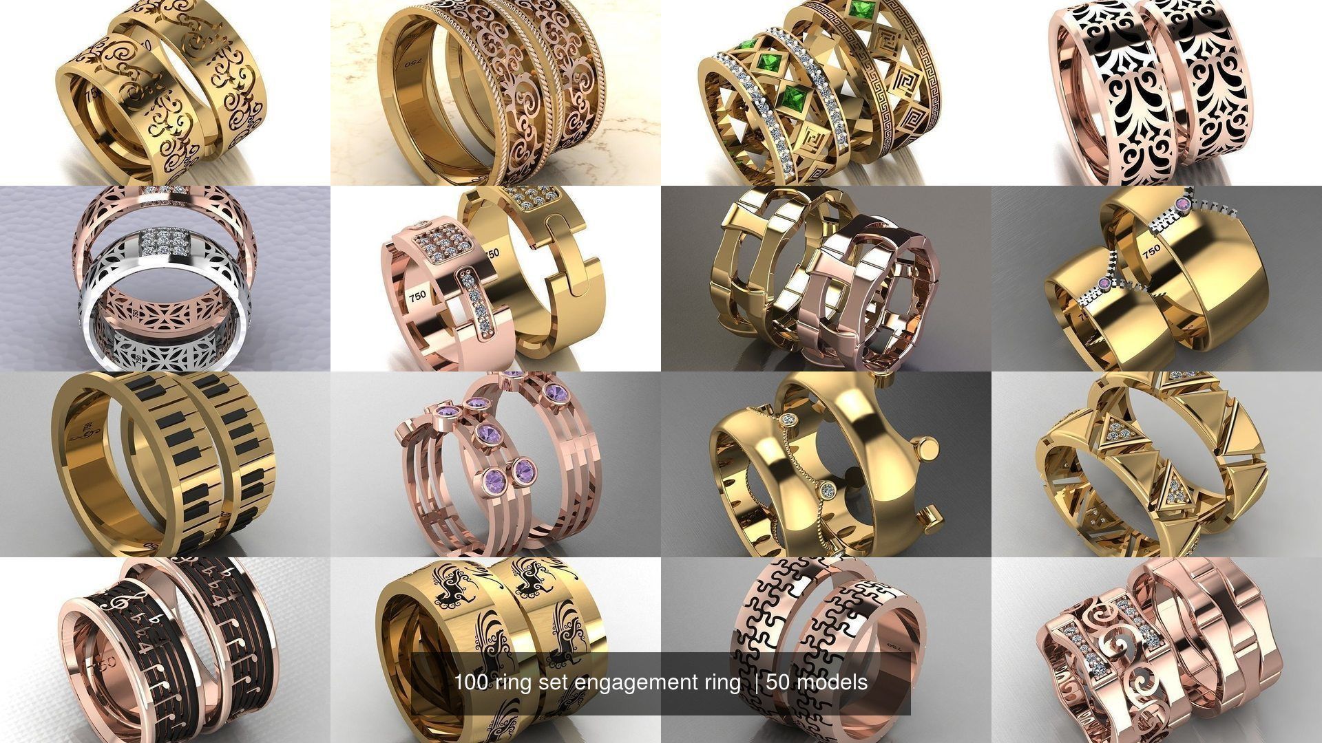 100 ring set engagement ring  3D Model Collection_10