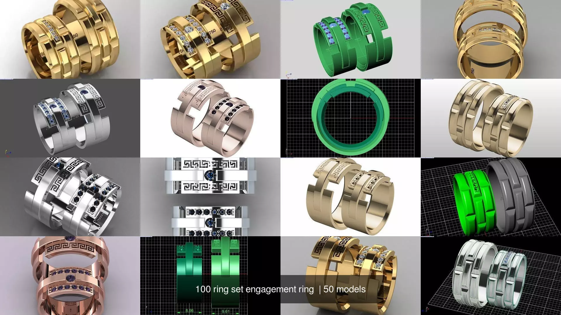 100 ring set engagement ring  3D Model Collection_9