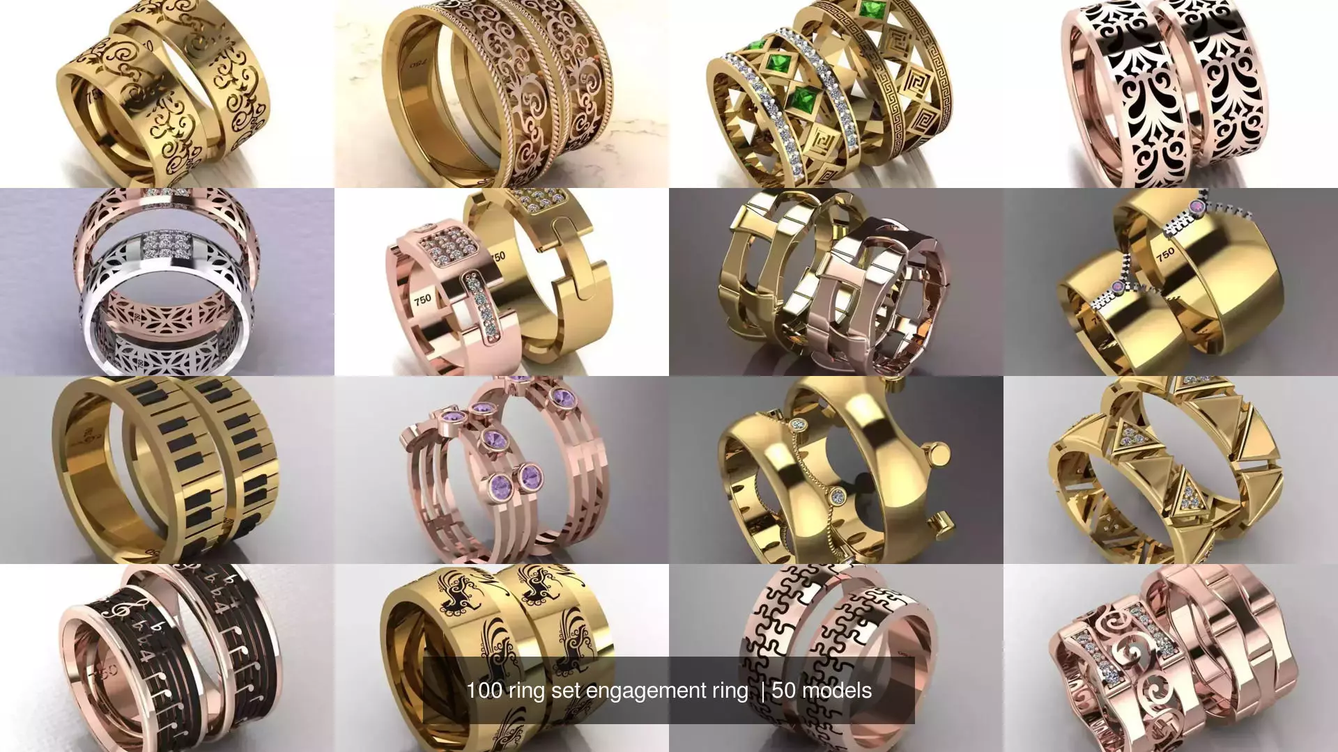 100 ring set engagement ring  3D Model Collection_5