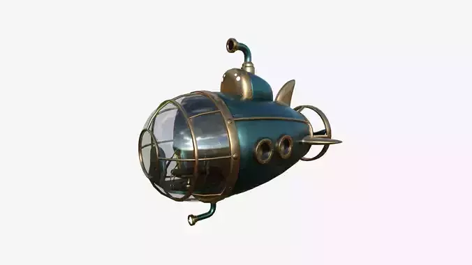 Submarine Cartoon A02 Blue Bronze - Sub Watercraft Vehicle Low-poly 3D model