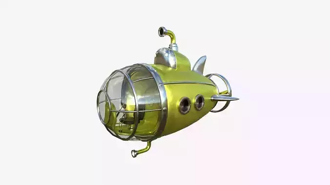 Submarine Cartoon A04 Yellow Metal - Sub Watercraft Vehicle Low-poly 3D model