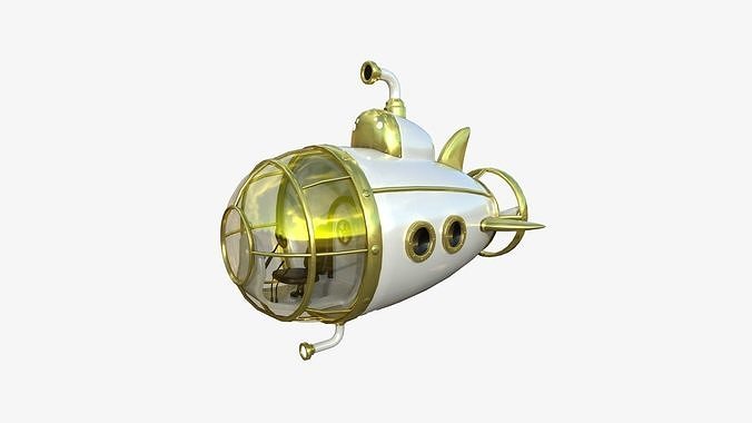 Submarine Cartoon A06 White Gold - Sub Watercraft Vehicle Low-poly 3D model