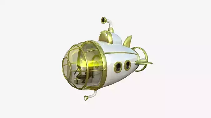 Submarine Cartoon A06 White Gold - Sub Watercraft Vehicle Low-poly 3D model