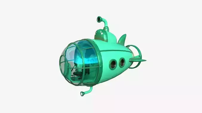 Submarine Cartoon A07 Green - Sub Watercraft Vehicle Low-poly 3D model