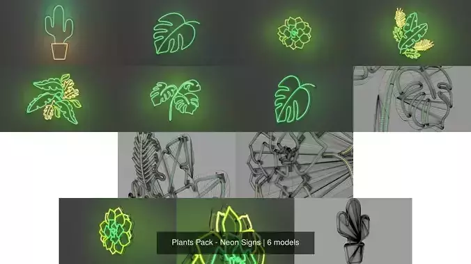 Plants Pack - Neon Signs 3D Model Collection