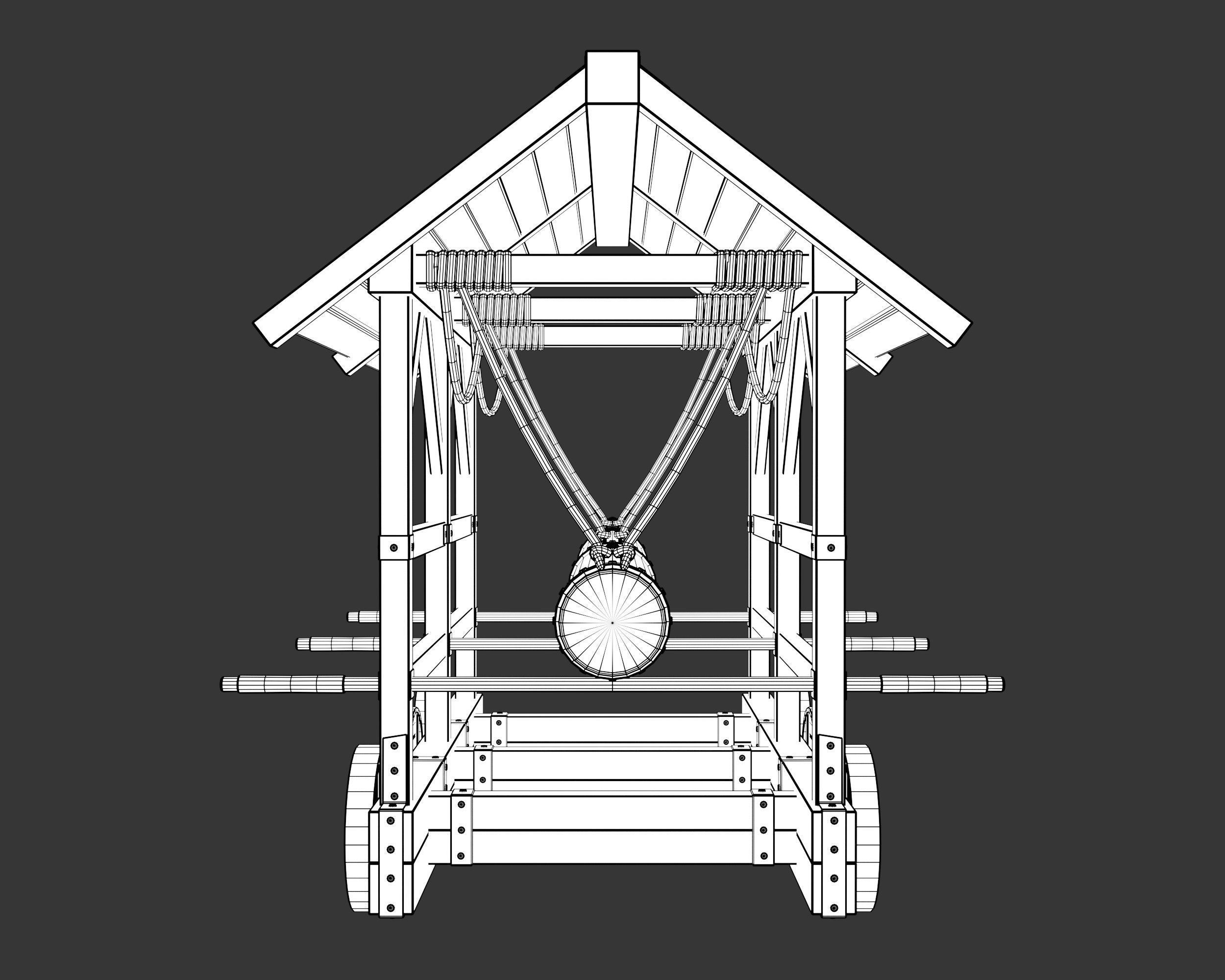 Medieval Siege Engine Battering Ram Low-poly 3D model_15