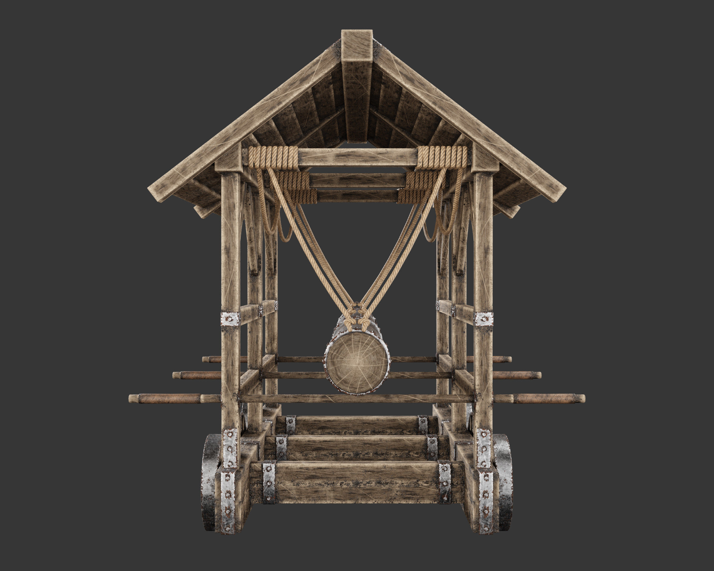Medieval Siege Engine Battering Ram Low-poly 3D model_13