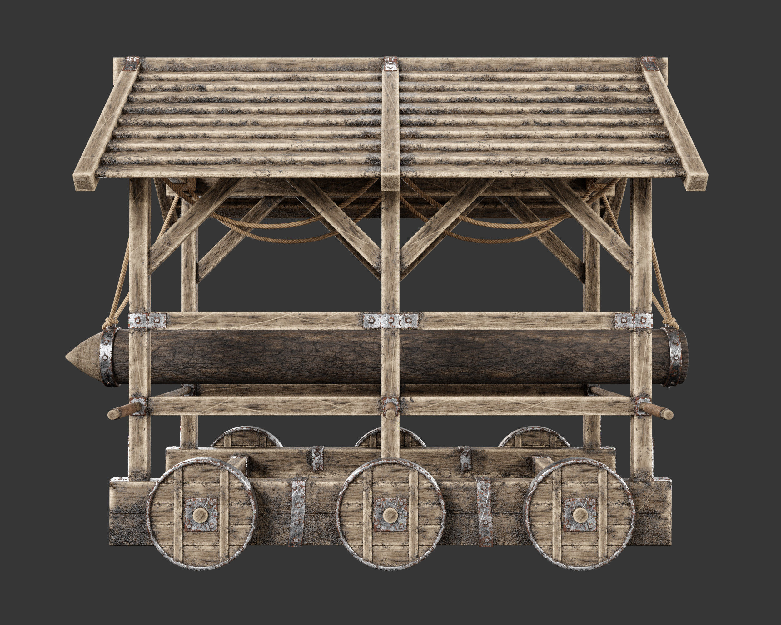 Medieval Siege Engine Battering Ram Low-poly 3D model_16