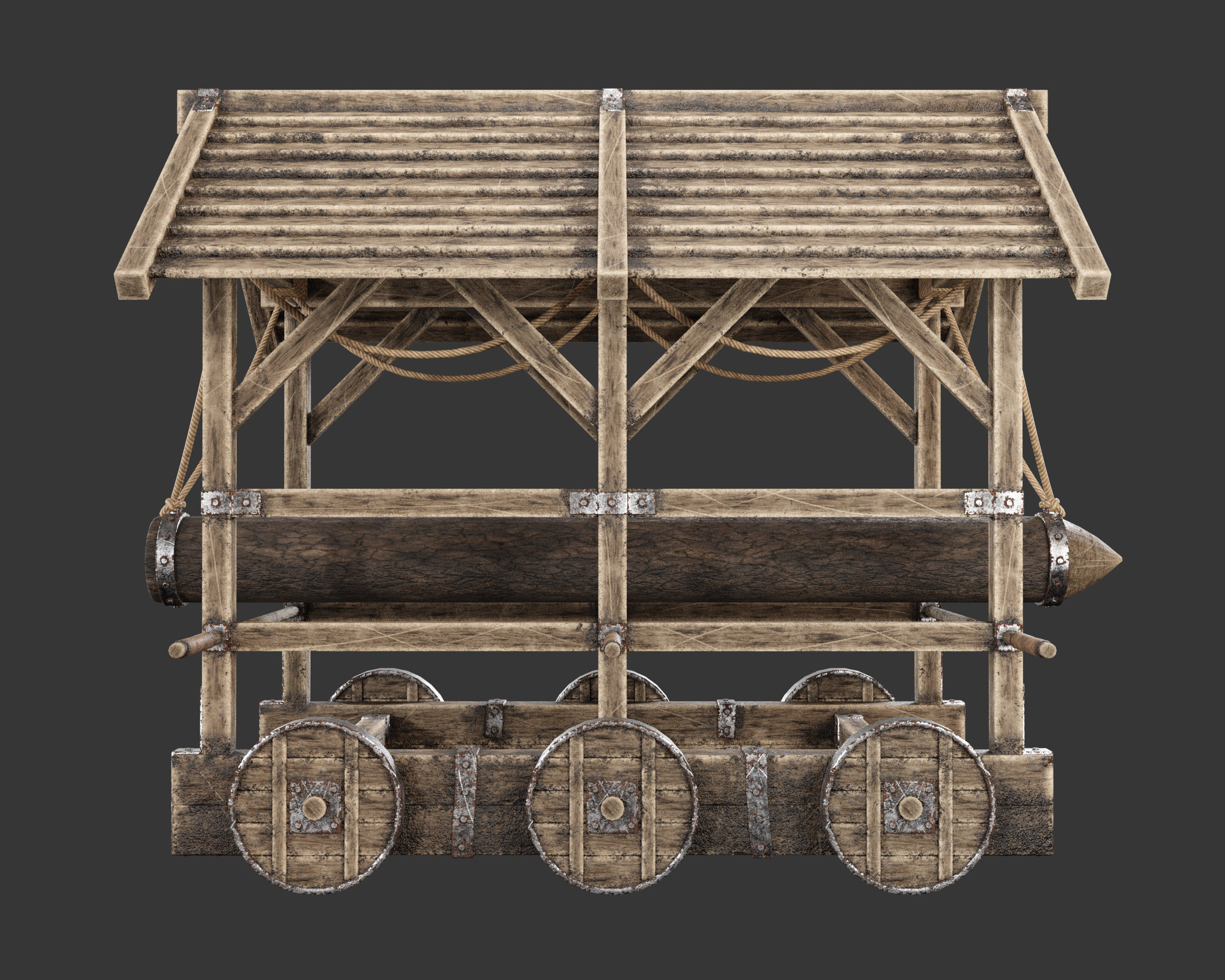 Medieval Siege Engine Battering Ram Low-poly 3D model_10