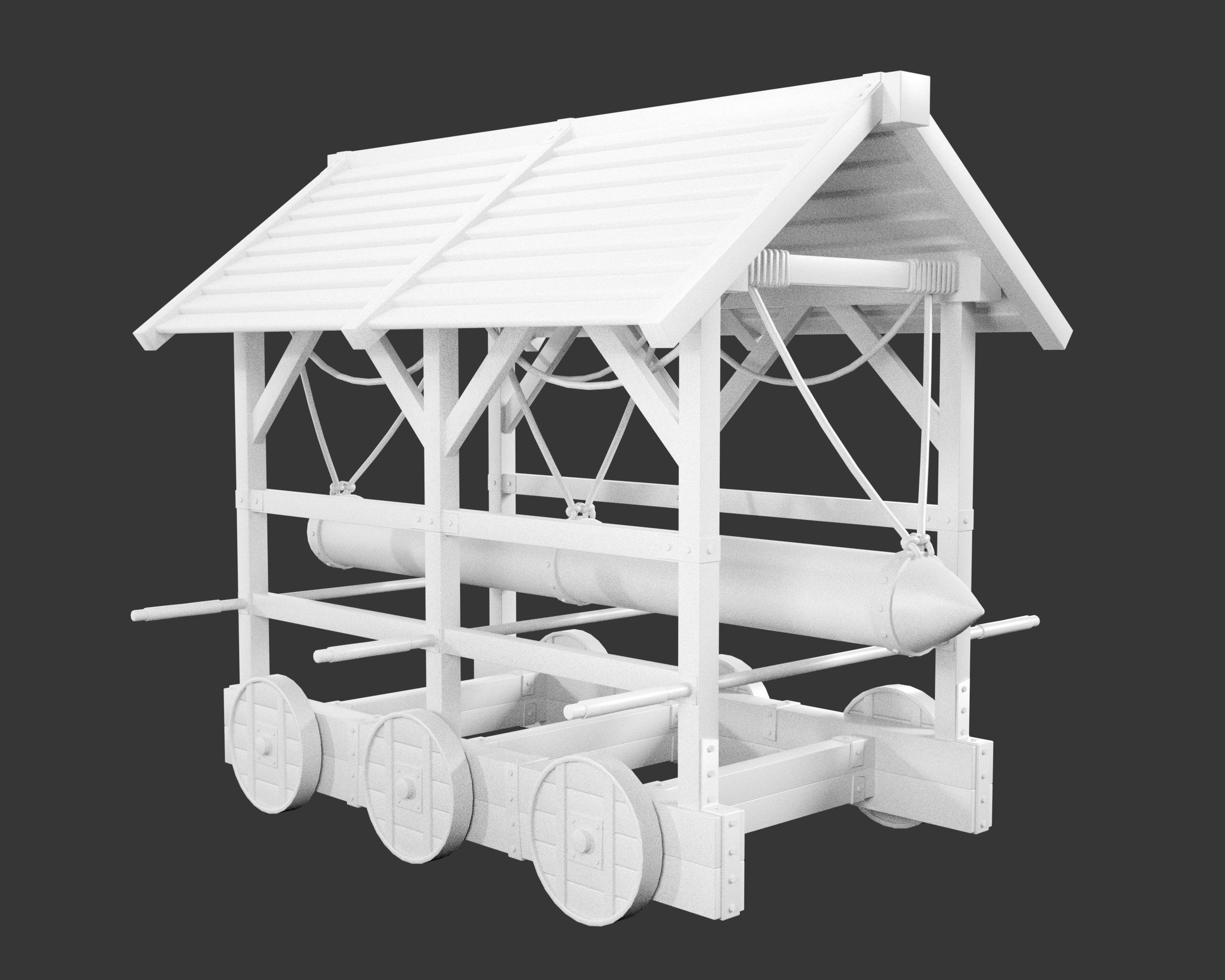 Medieval Siege Engine Battering Ram Low-poly 3D model_5
