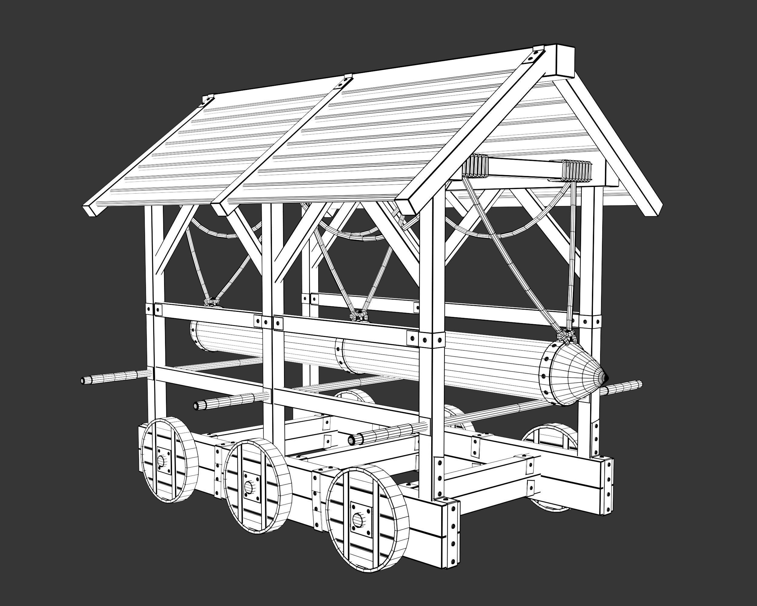 Medieval Siege Engine Battering Ram Low-poly 3D model_6