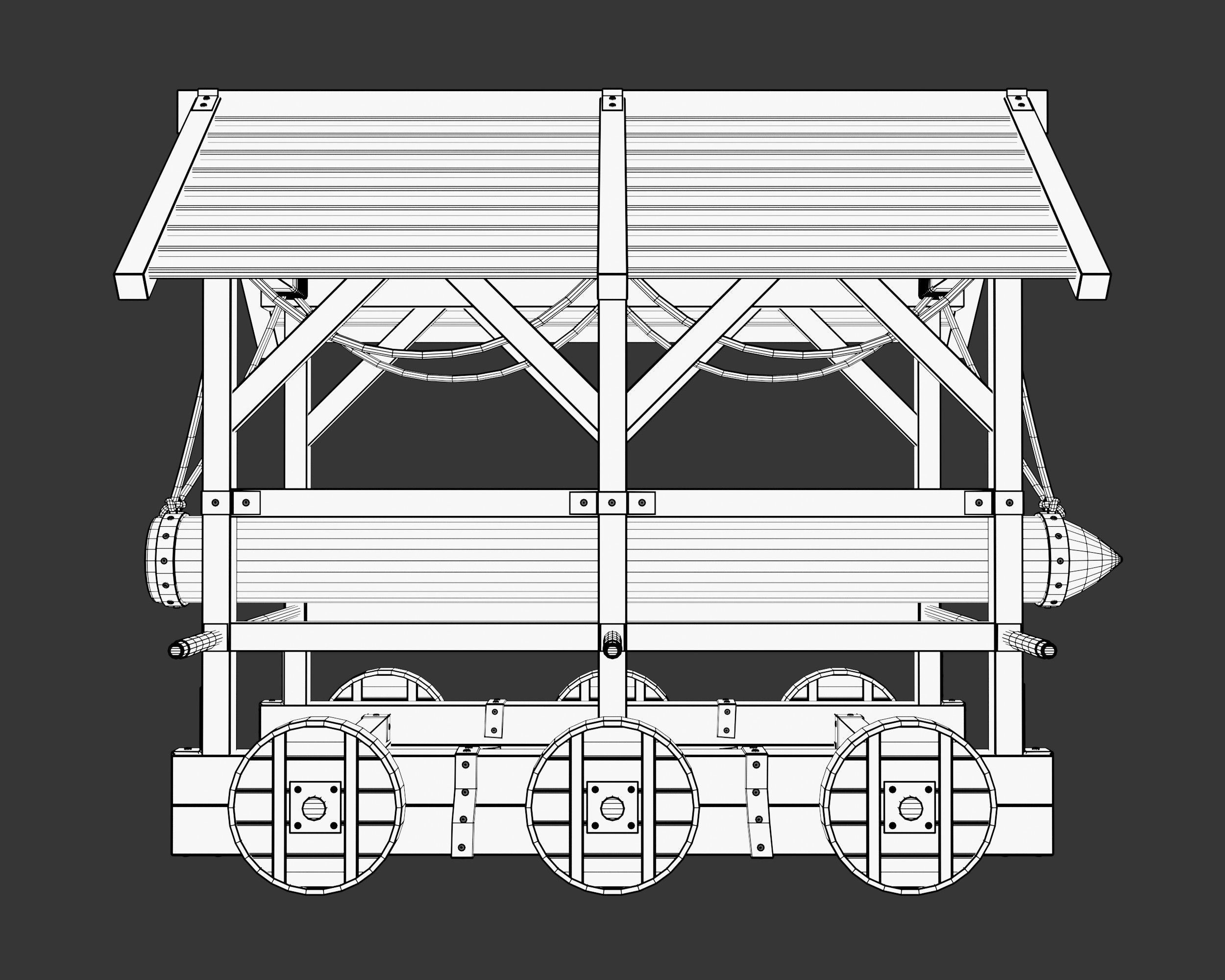 Medieval Siege Engine Battering Ram Low-poly 3D model_12