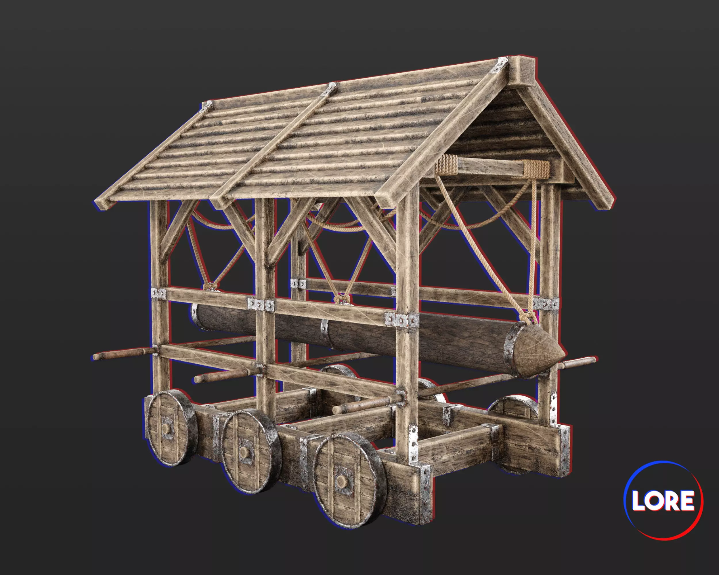 Medieval Siege Engine Battering Ram Low-poly 3D model_0