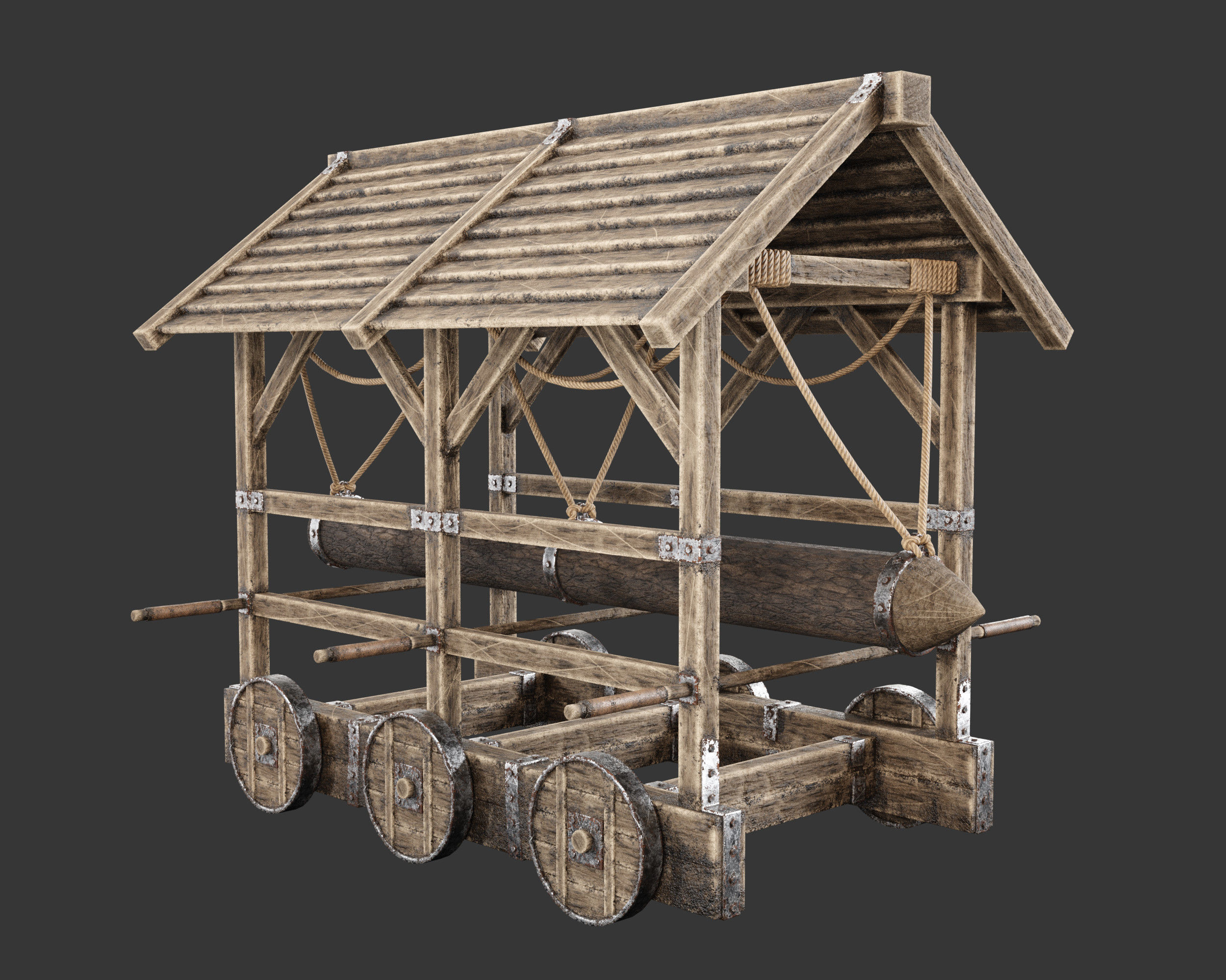 Medieval Siege Engine Battering Ram Low-poly 3D model_4