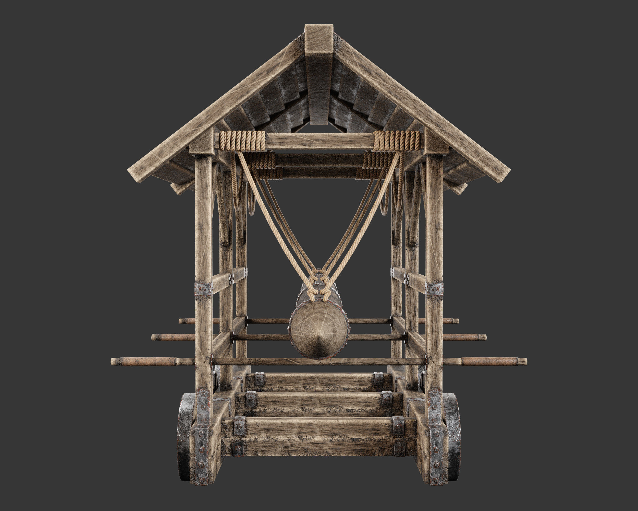 Medieval Siege Engine Battering Ram Low-poly 3D model_7