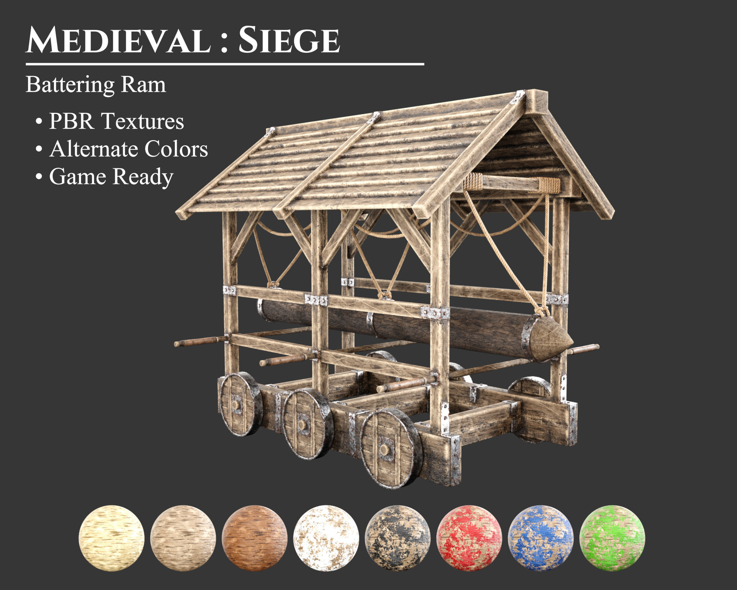Medieval Siege Engine Battering Ram Low-poly 3D model_1