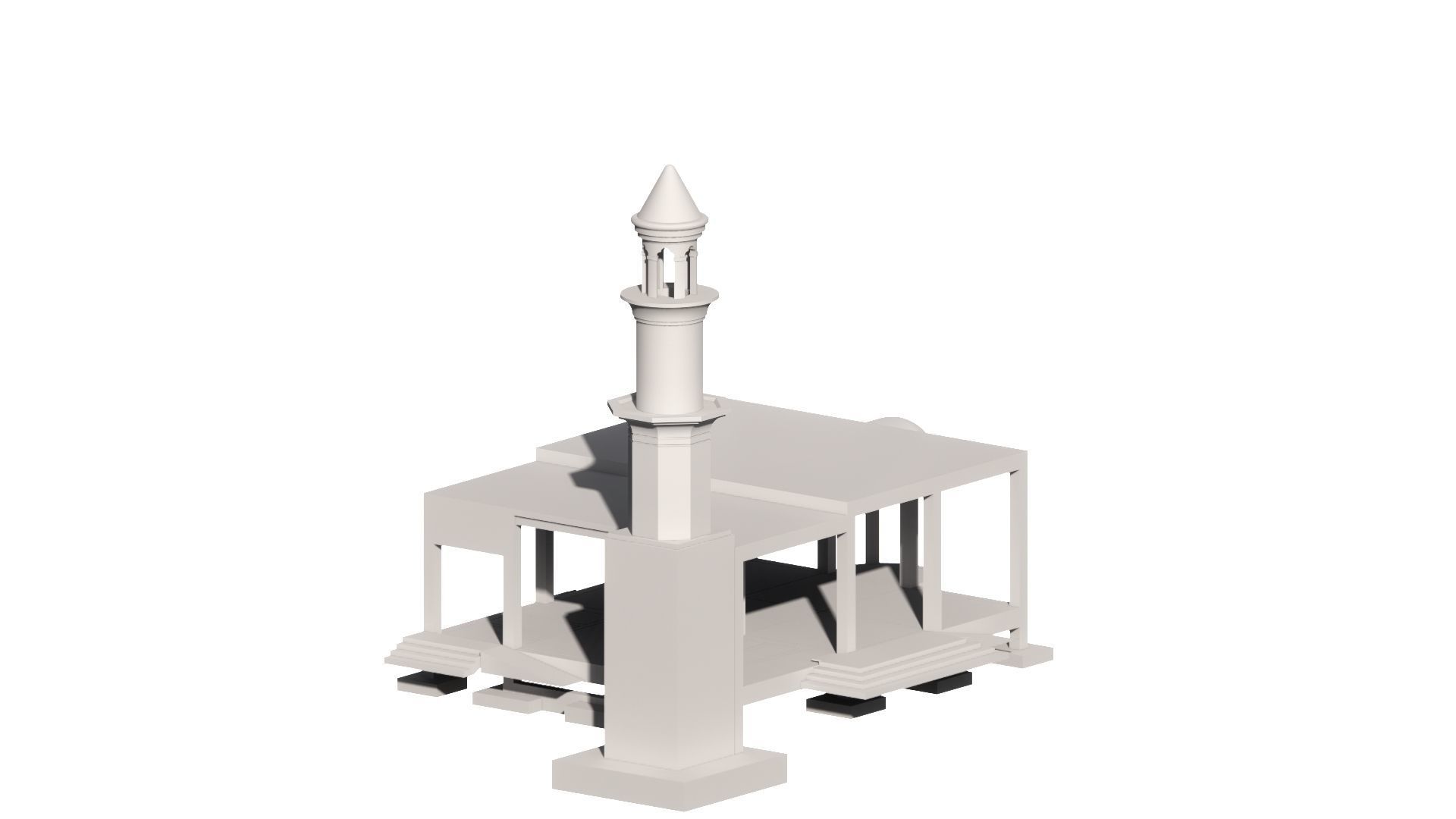 Mosque Masjid with concrete Minaret in Revit 3D model_10
