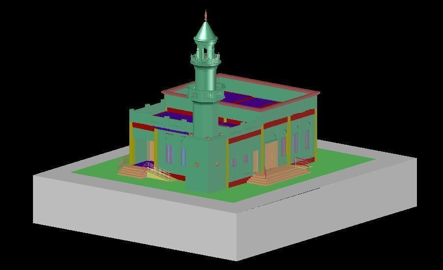 Mosque Masjid with concrete Minaret in Revit 3D model_25