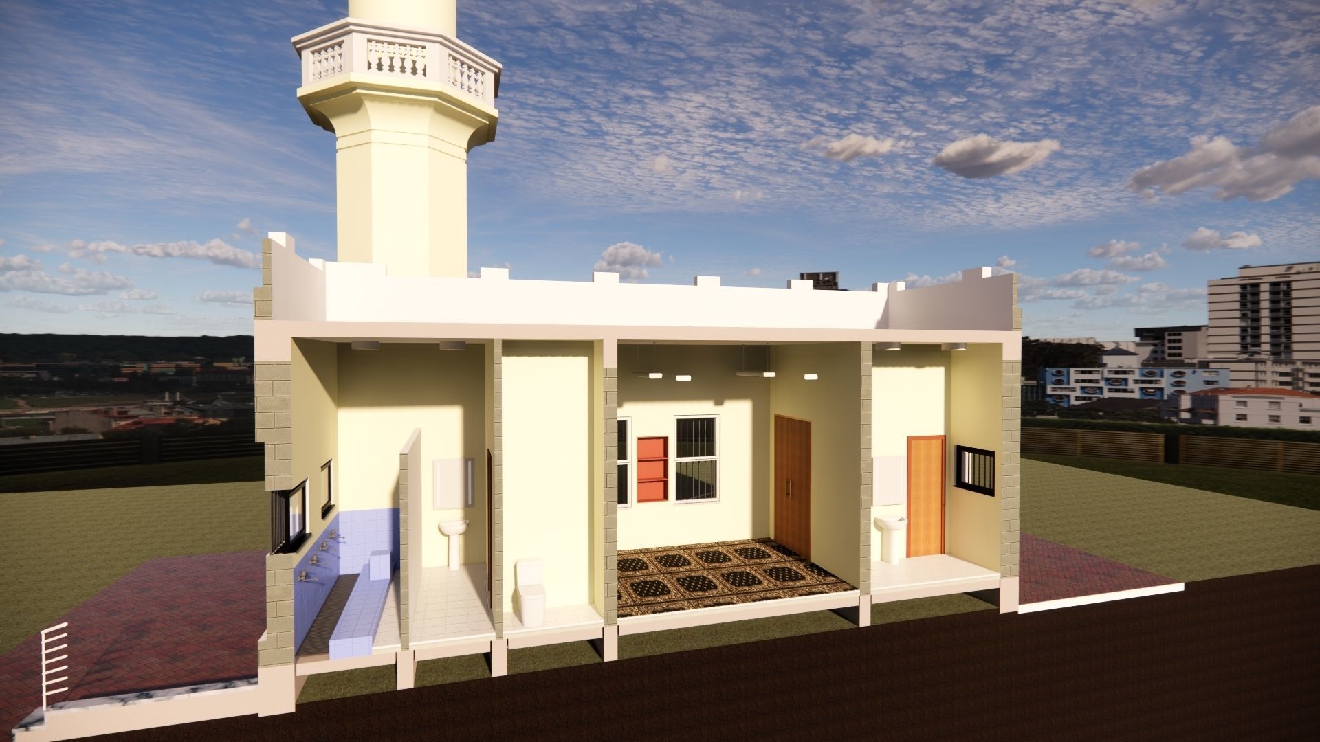 Mosque Masjid with concrete Minaret in Revit 3D model_18