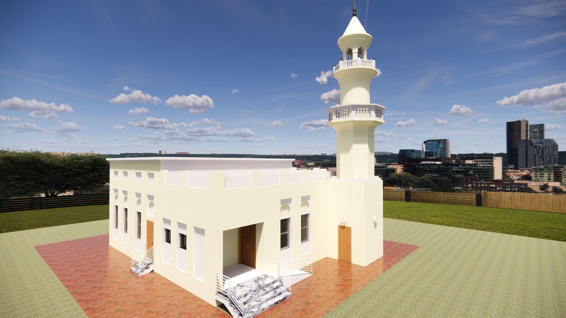 Mosque Masjid with concrete Minaret in Revit 3D model_6