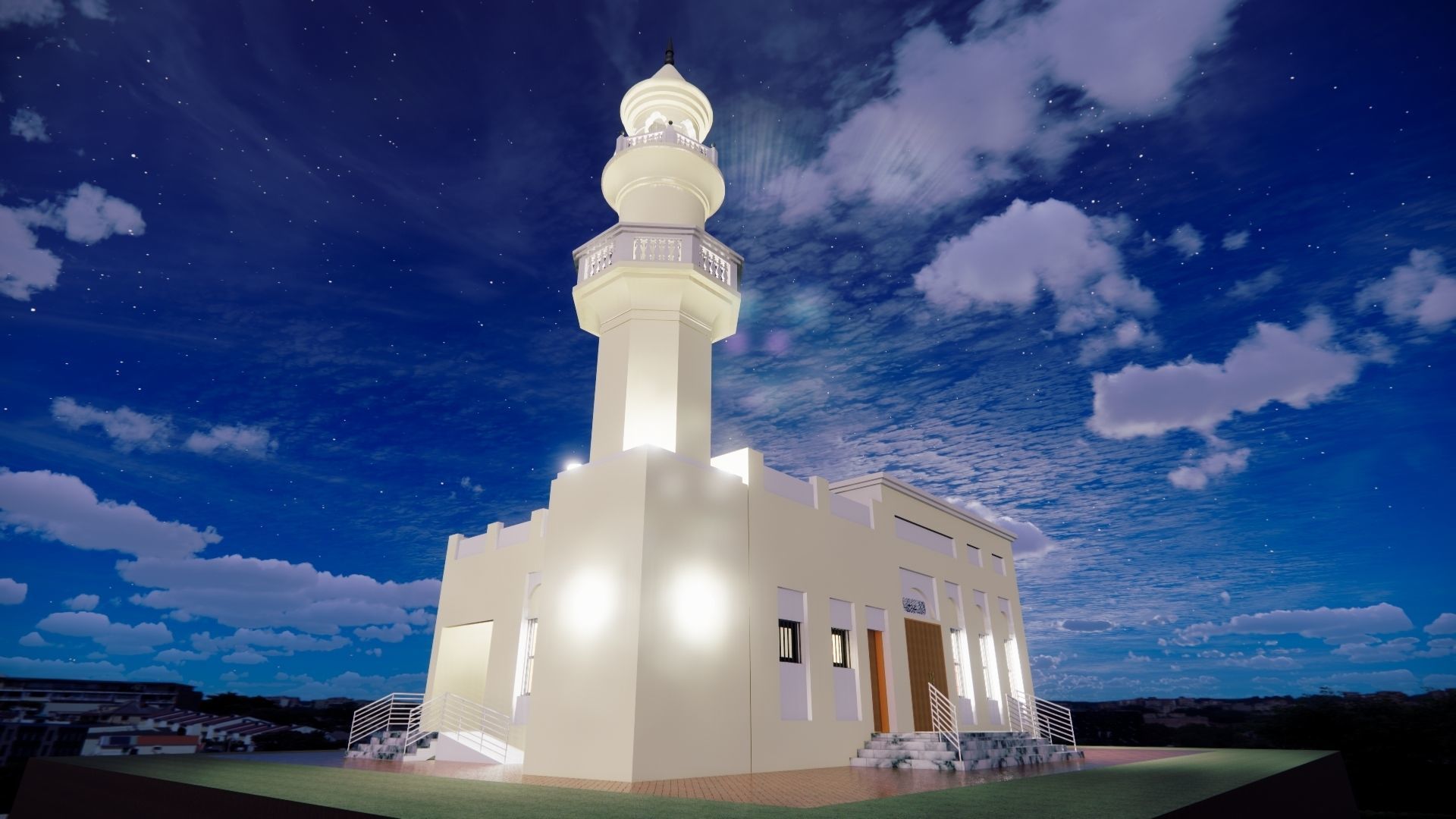 Mosque Masjid with concrete Minaret in Revit 3D model_4