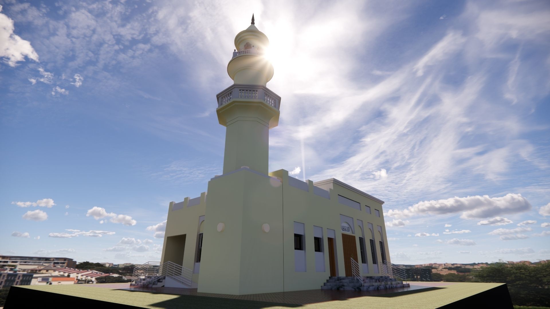 Mosque Masjid with concrete Minaret in Revit 3D model_3
