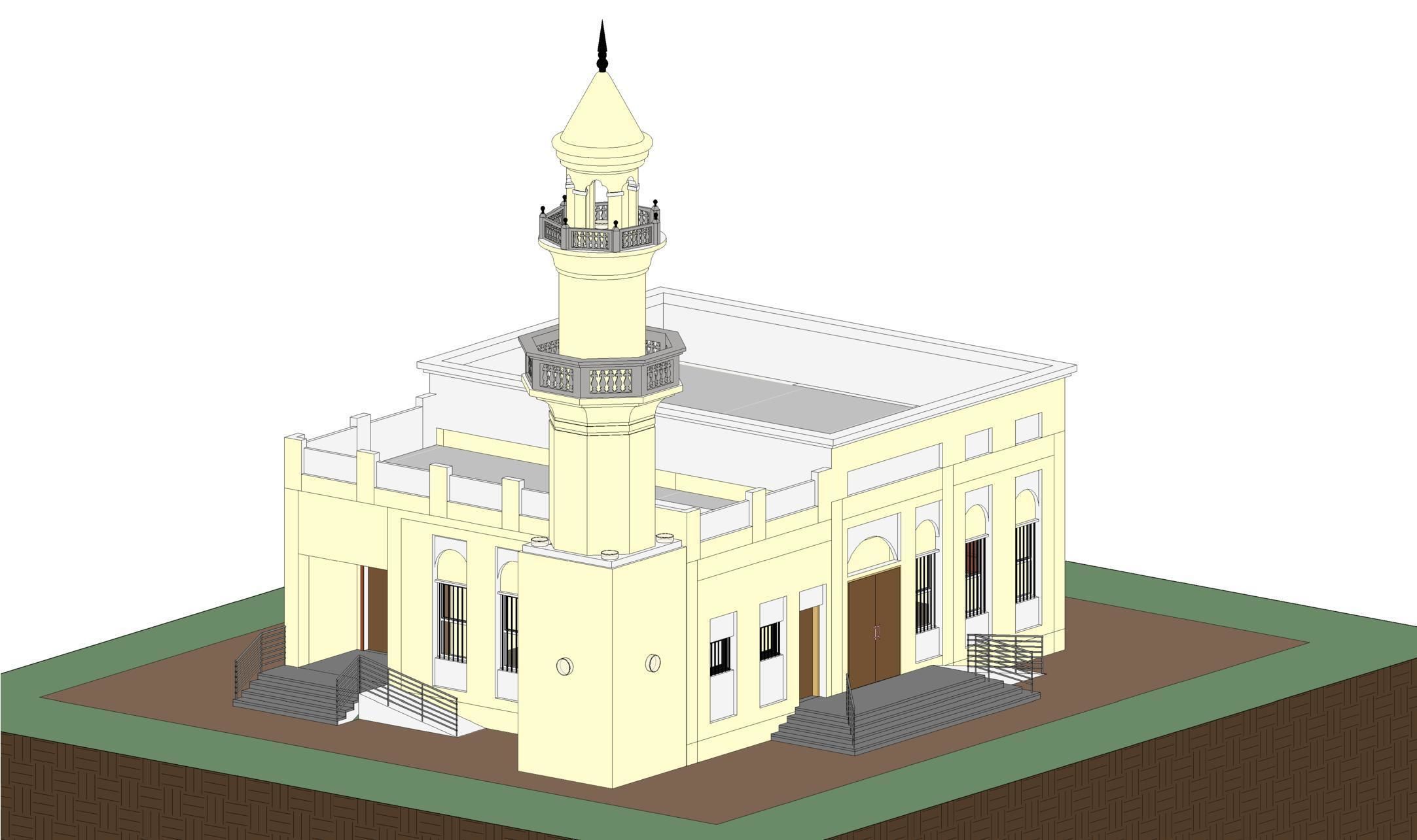 Mosque Masjid with concrete Minaret in Revit 3D model_21