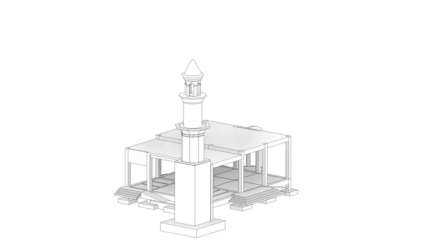 Mosque Masjid with concrete Minaret in Revit 3D model_11