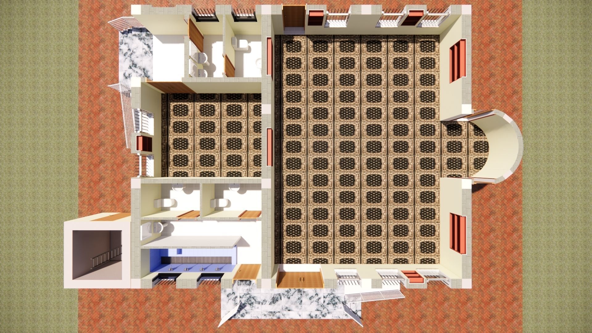 Mosque Masjid with concrete Minaret in Revit 3D model_12