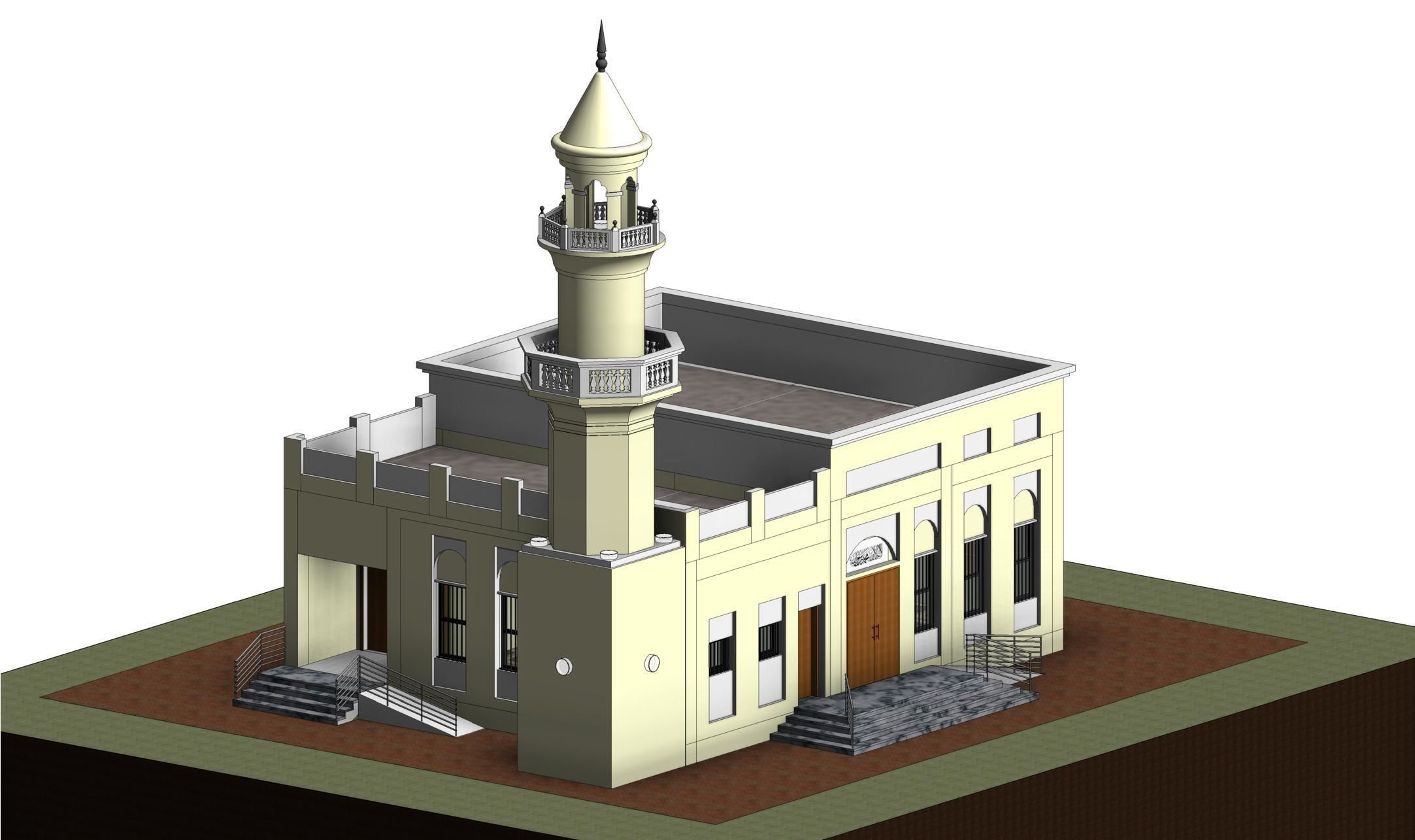 Mosque Masjid with concrete Minaret in Revit 3D model_24