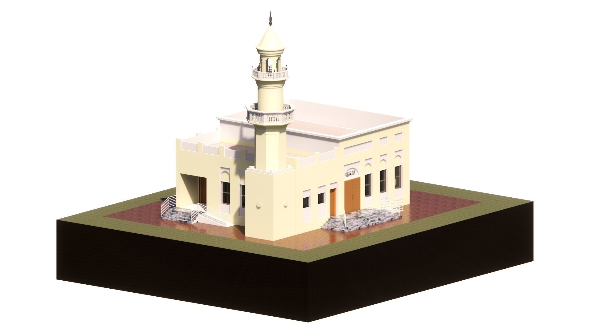 Mosque Masjid with concrete Minaret in Revit 3D model_9