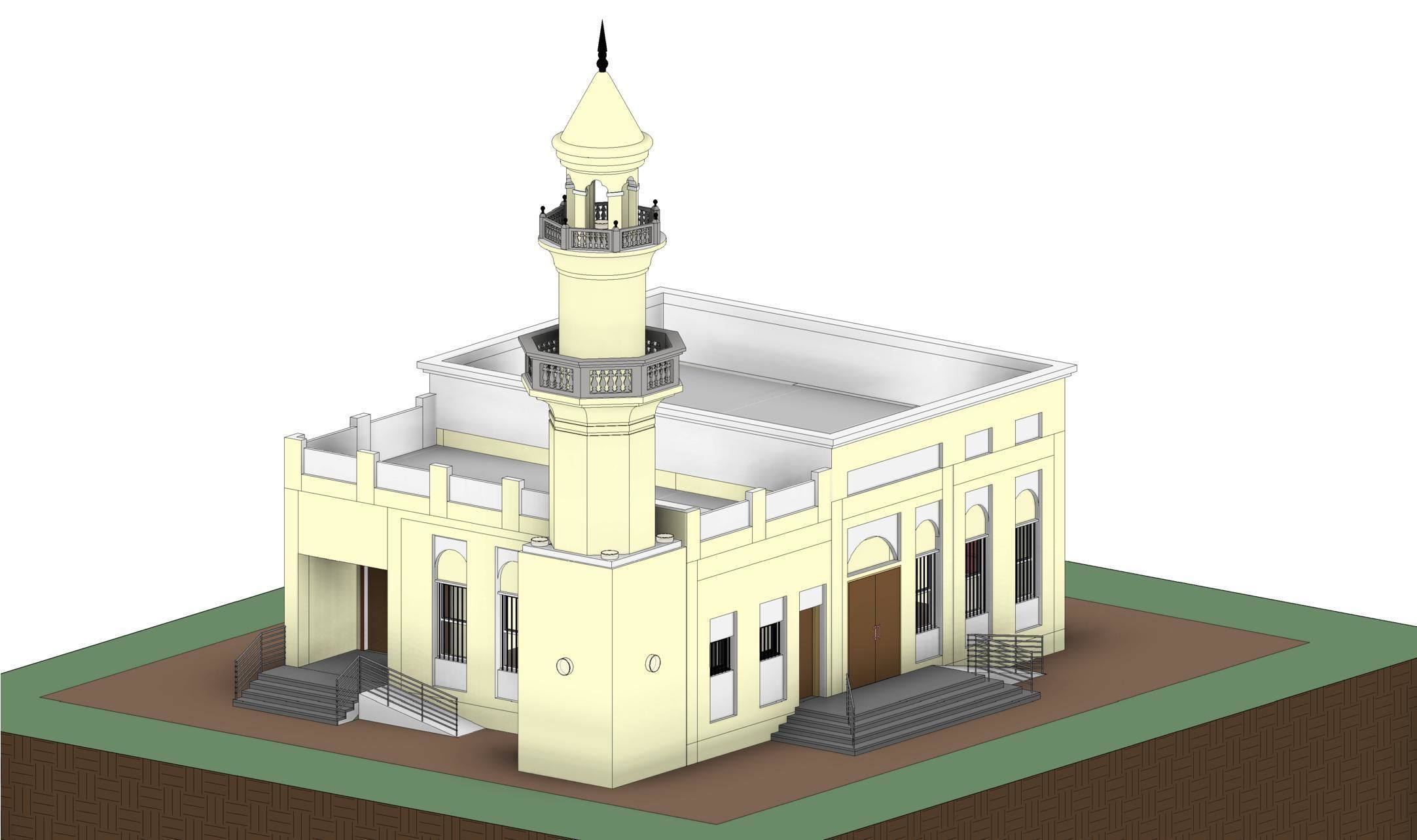 Mosque Masjid with concrete Minaret in Revit 3D model_22