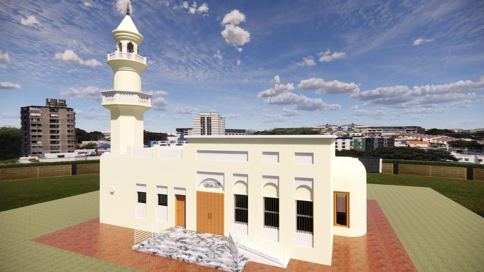 Mosque Masjid with concrete Minaret in Revit 3D model_0