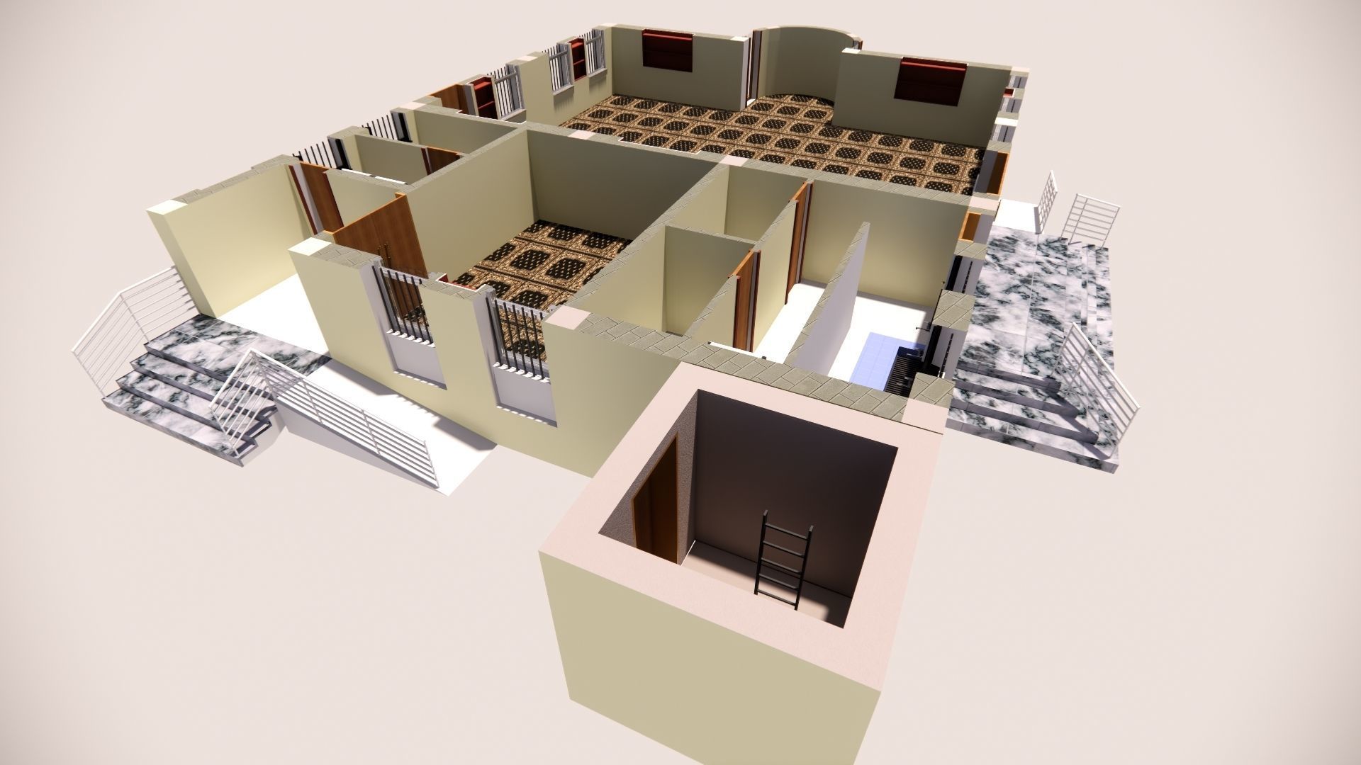 Mosque Masjid with concrete Minaret in Revit 3D model_14