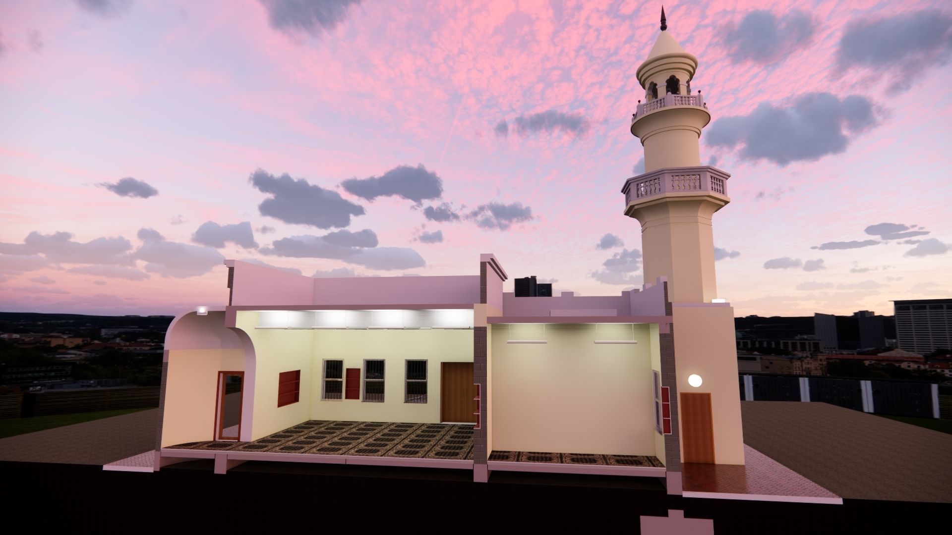 Mosque Masjid with concrete Minaret in Revit 3D model_17