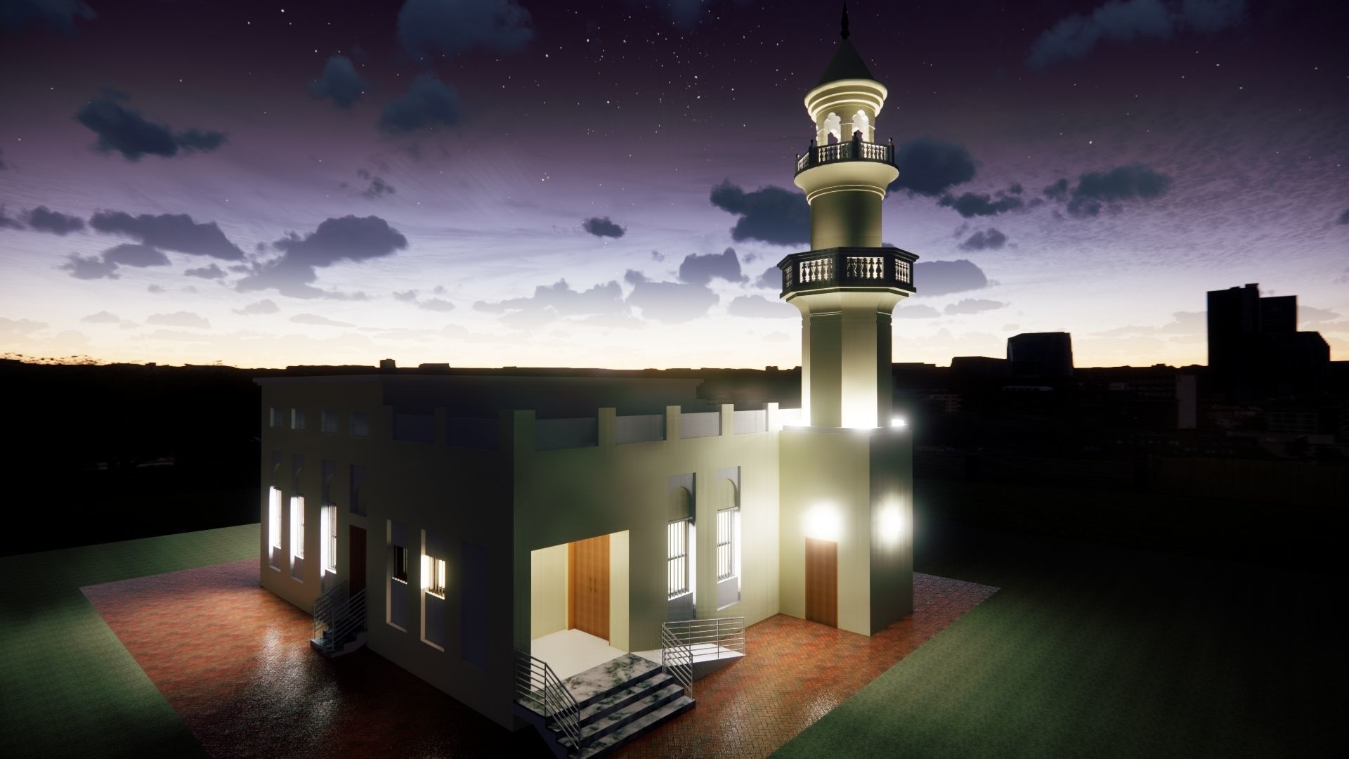 Mosque Masjid with concrete Minaret in Revit 3D model_7
