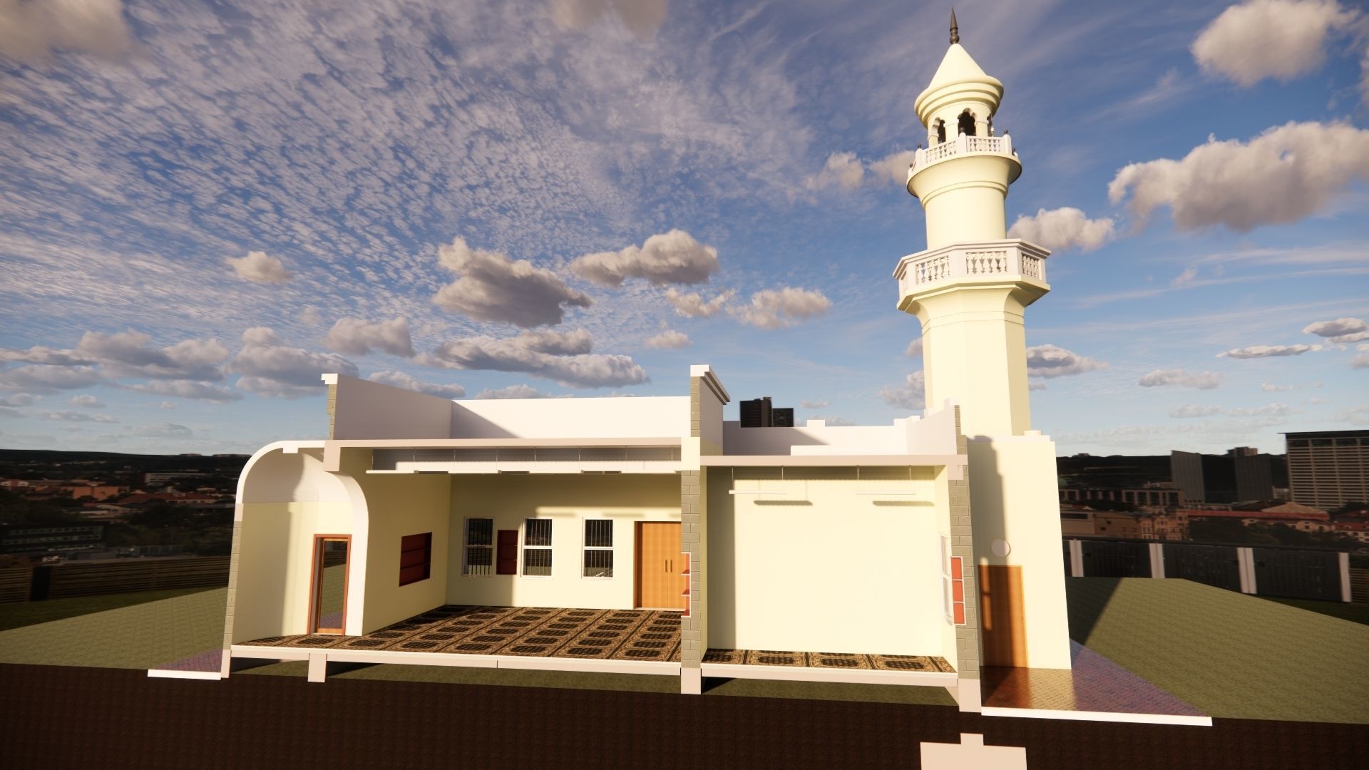 Mosque Masjid with concrete Minaret in Revit 3D model_16
