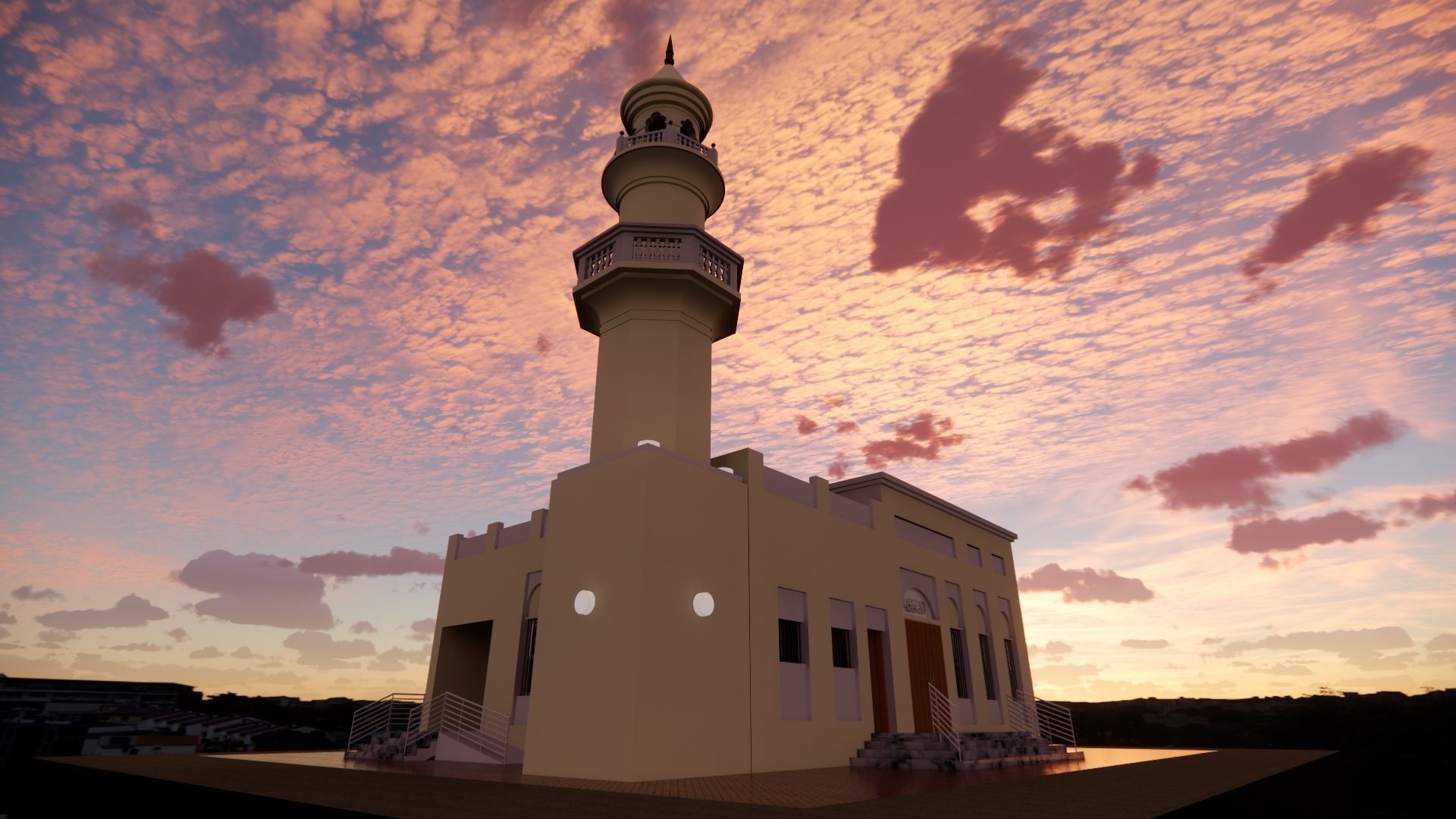 Mosque Masjid with concrete Minaret in Revit 3D model_5