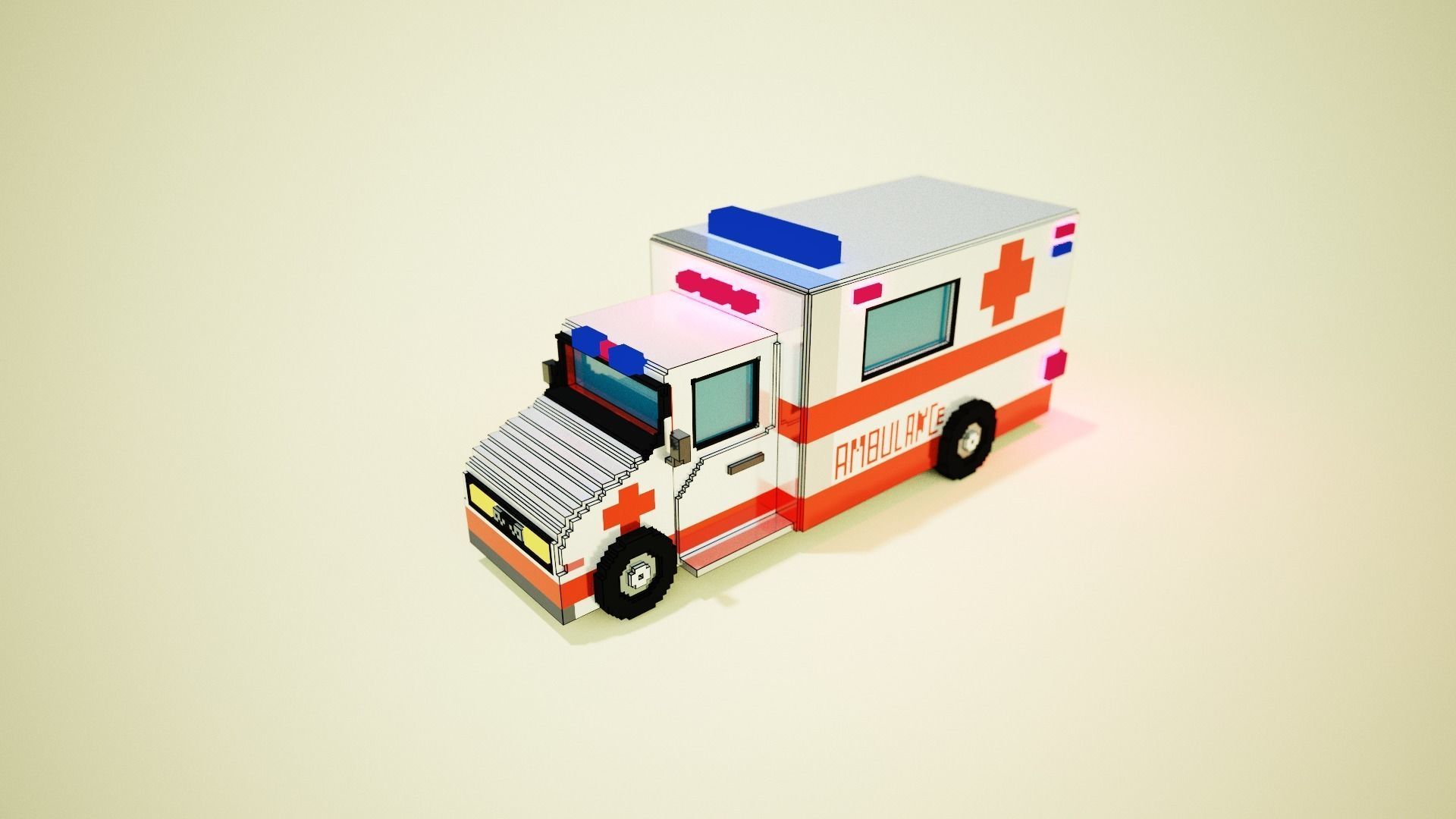 Voxel Ambulance design  Low-poly 3D model_9