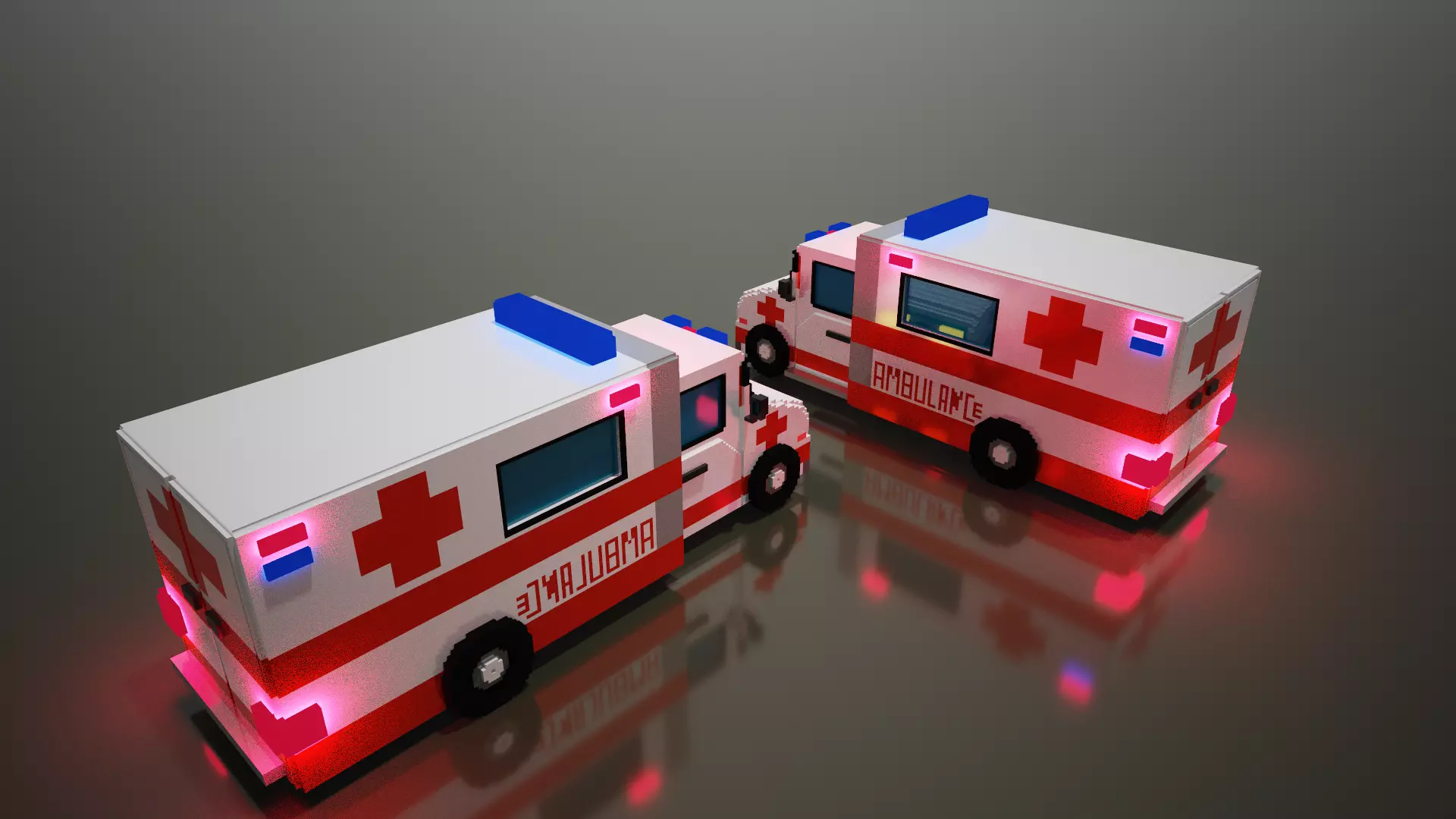 Voxel Ambulance design  Low-poly 3D model_0