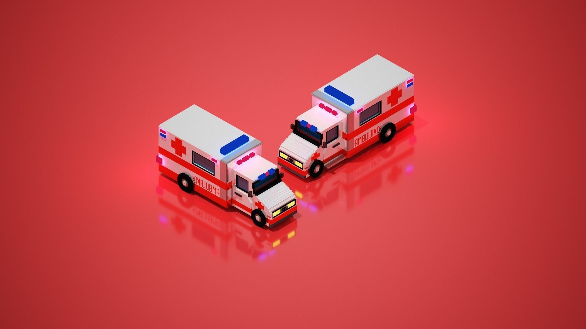 Voxel Ambulance design  Low-poly 3D model_5