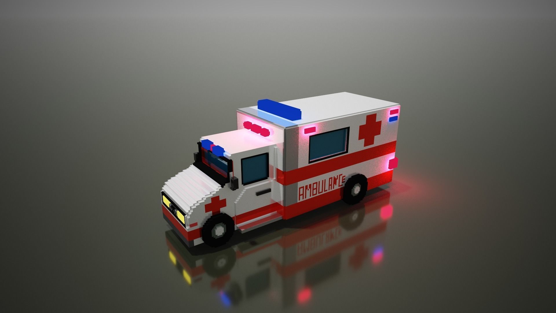 Voxel Ambulance design  Low-poly 3D model_2