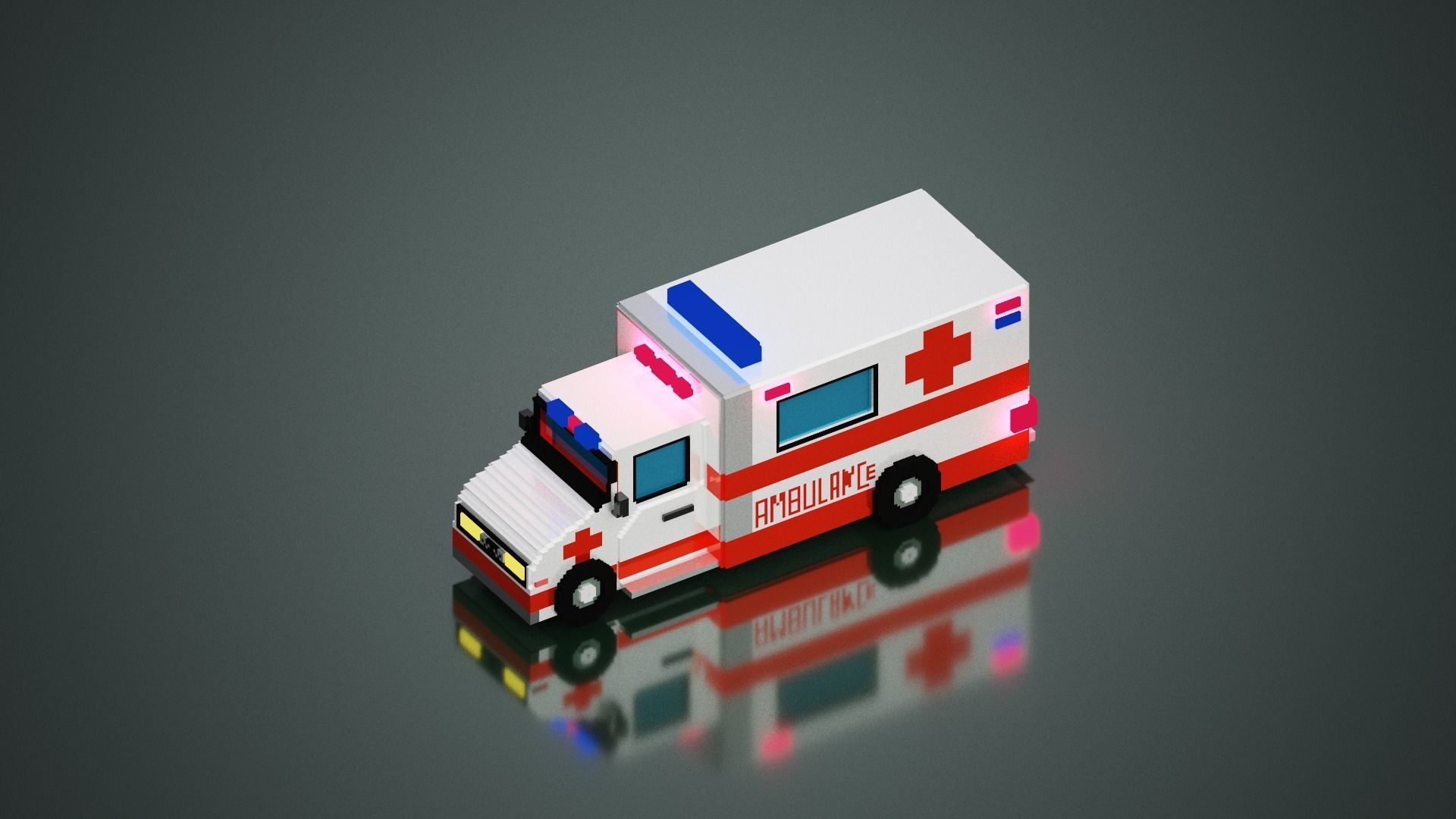 Voxel Ambulance design  Low-poly 3D model_7