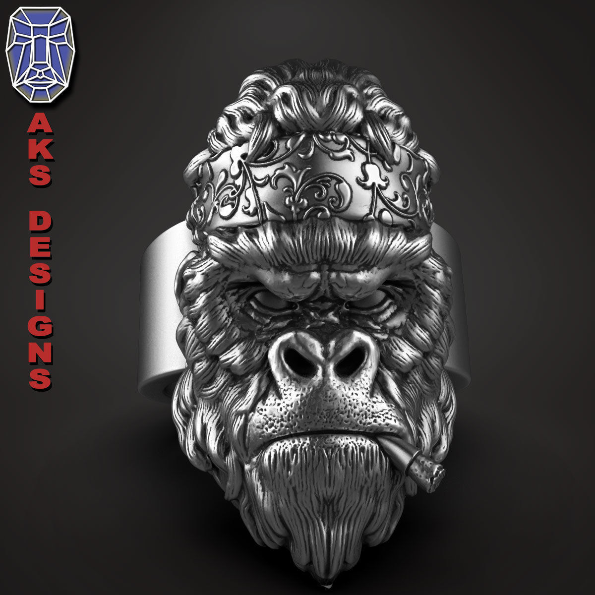 animal Ring jewelry Gangster gorilla version 1 3D print model_4