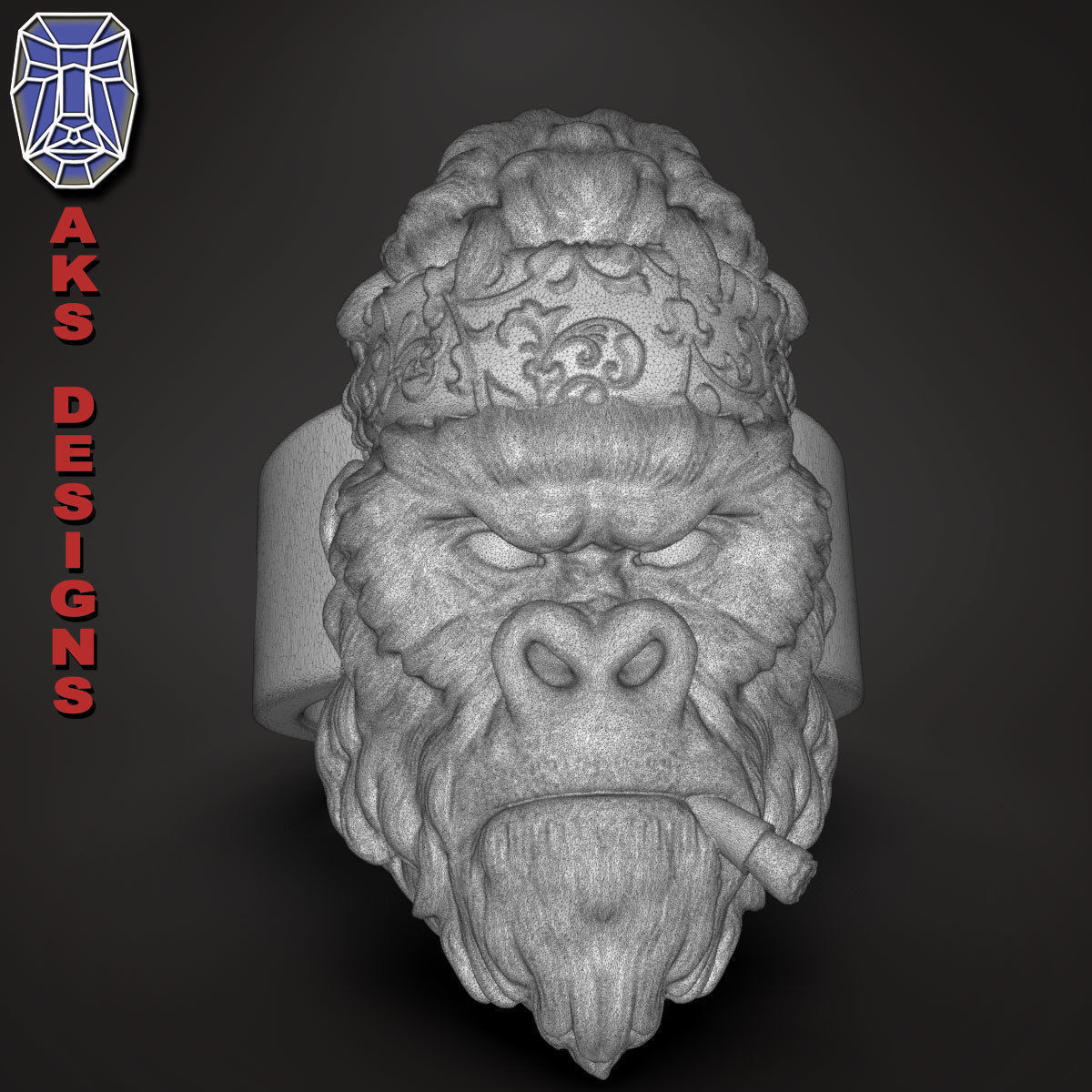 animal Ring jewelry Gangster gorilla version 1 3D print model_19